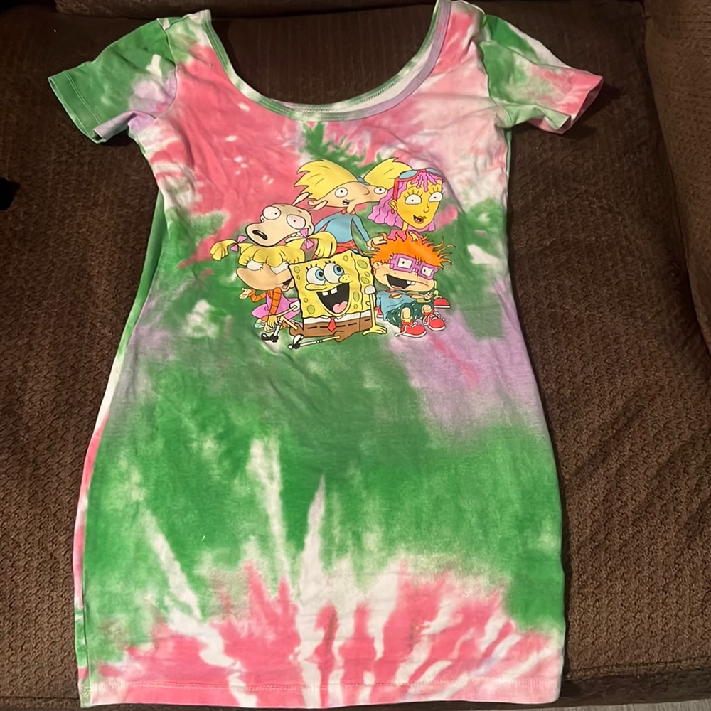 multi color nickelodeon rugrat and spongebob mini dress